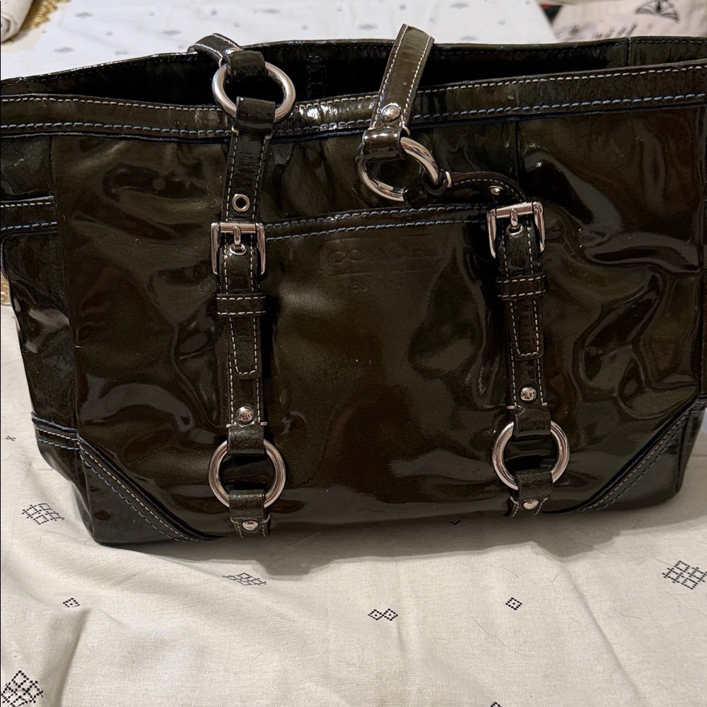 Coach Patent Leather dark green EUC VINTAGE